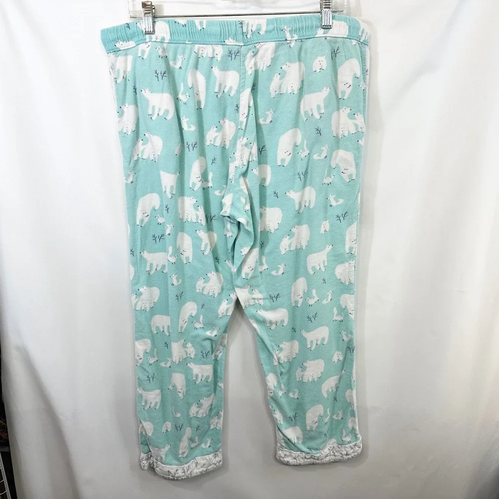 Munki‎ Munki Large Pajama Set Flannel Polar Bear Blue Womens Novelty Holiday 528